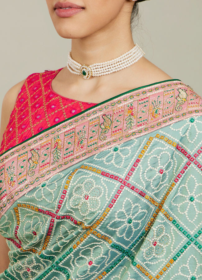 Mohey Women Enchanting Sea Green Charm Saree