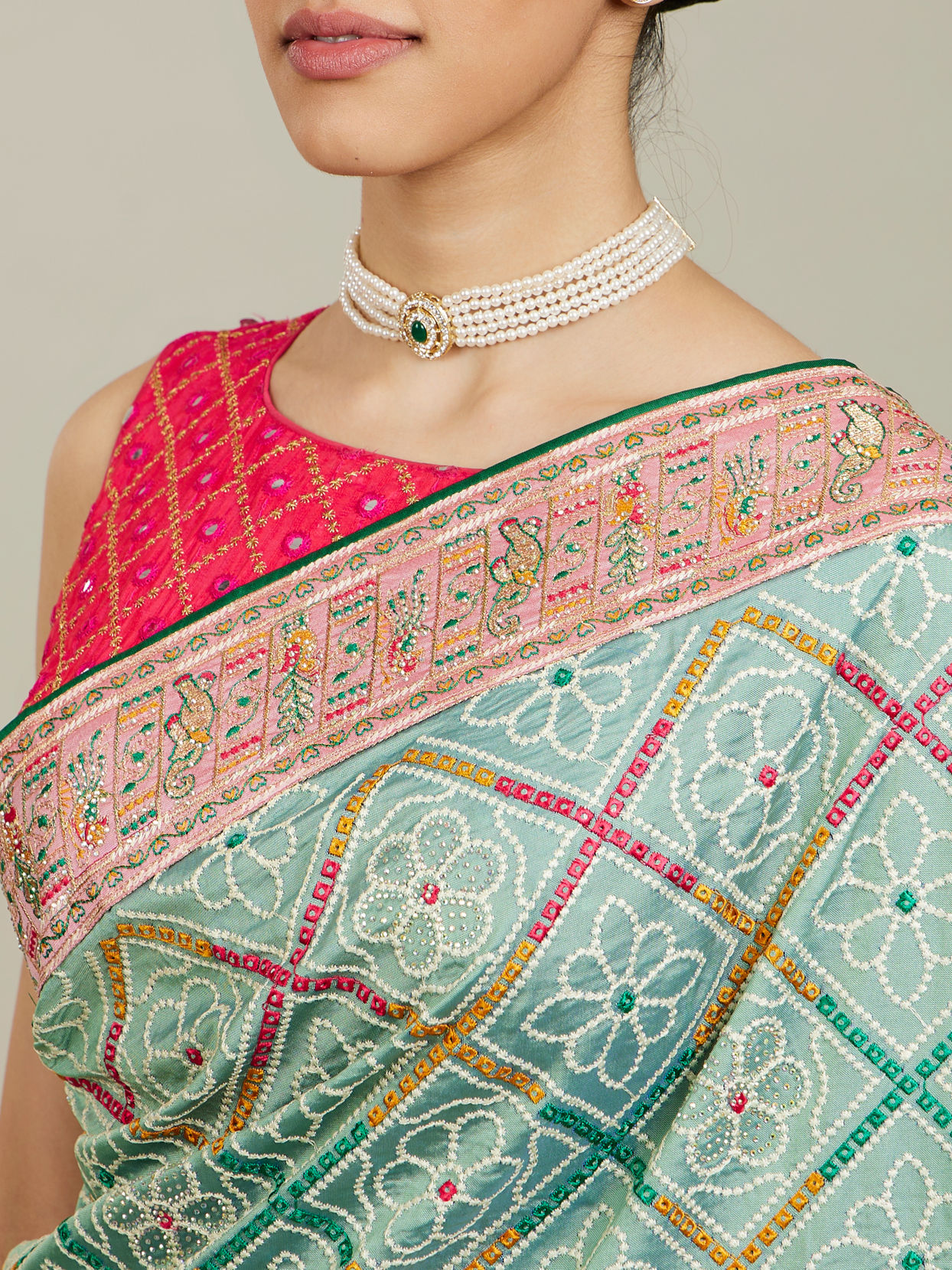 Mohey Women Enchanting Sea Green Charm Saree