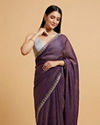 Mohey Women Plum Purple Rhinestone Saree with Cutdana & Stone Work on Borders image number 1