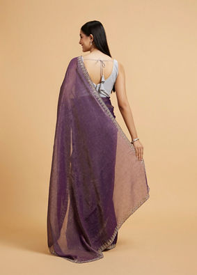 Mohey Women Plum Purple Rhinestone Saree with Cutdana & Stone Work on Borders image number 4