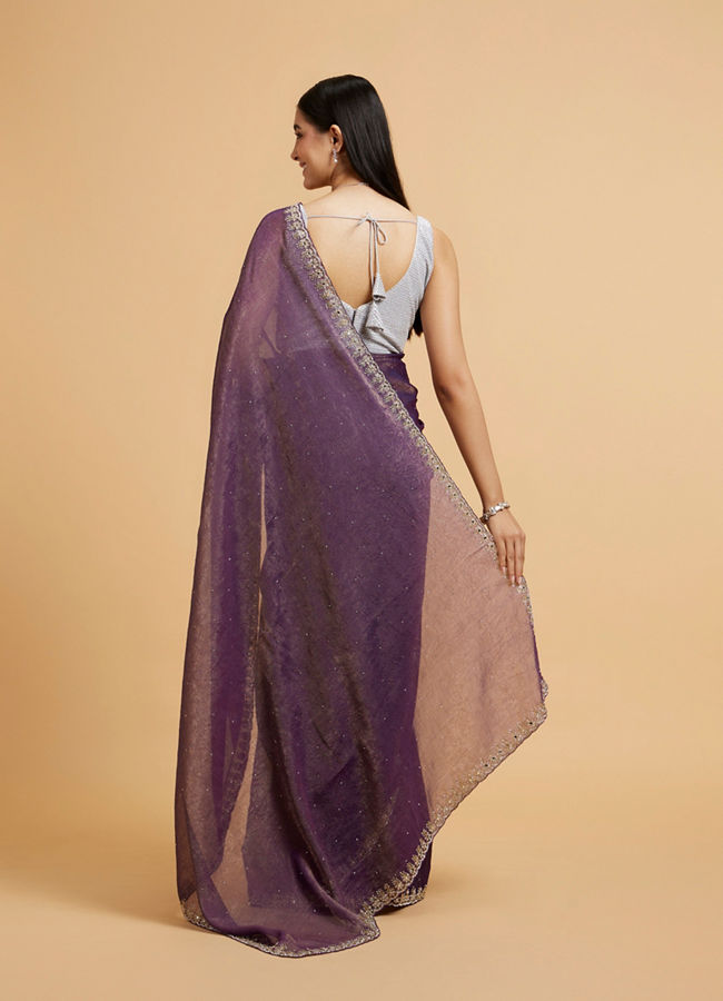 Mohey Women Plum Purple Rhinestone Saree with Cutdana & Stone Work on Borders image number 4