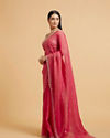 Mohey Women Poppy Red Rhinestone Saree with Cutdana & Stone Work on Borders
