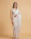 Mohey Women Soft Cream Plain Saree with Rhinestone Embellished Borders image number 0