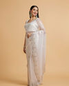 Mohey Women Soft Cream Plain Saree with Rhinestone Embellished Borders