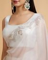 Mohey Women Soft Cream Plain Saree with Rhinestone Embellished Borders