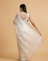 Mohey Women Soft Cream Plain Saree with Rhinestone Embellished Borders
