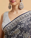 Mohey Women Indigo Blue Floral Patterned Saree with Sequin Work