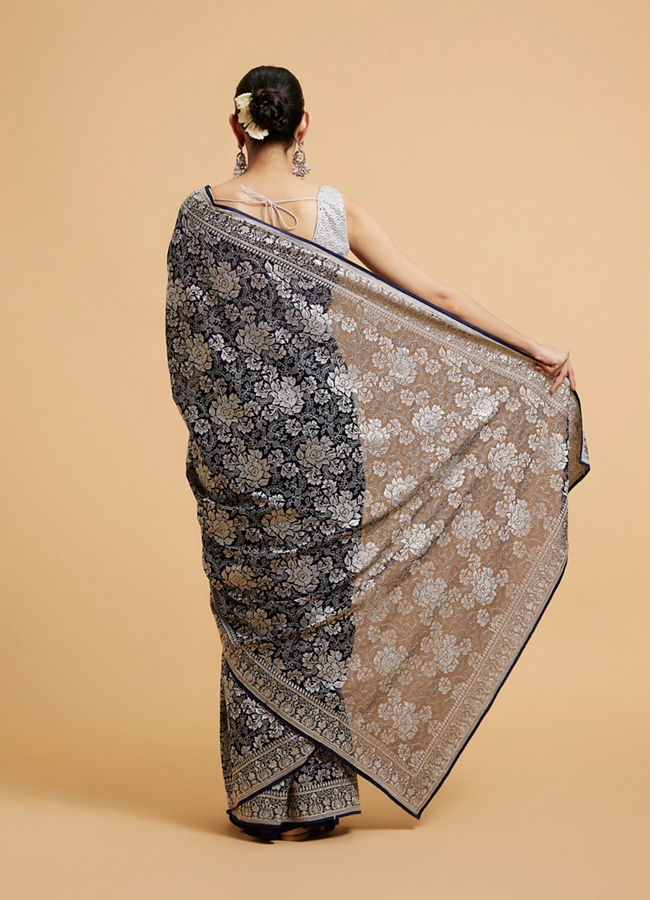 Mohey Women Indigo Blue Floral Patterned Saree with Sequin Work