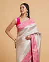 Mohey Women Cream and Pink Buta Patterned Saree with Rhinestone Work on Borders image number 1