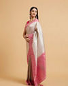 Mohey Women Cream and Pink Buta Patterned Saree with Rhinestone Work on Borders
