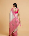 Mohey Women Cream and Pink Buta Patterned Saree with Rhinestone Work on Borders