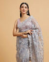 Mohey Women Ice Blue Bel Buti Embroidered Saree with Sequin Work