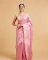 Barbie Pink Ogee Patterned Saree with Bel Patterned Borders