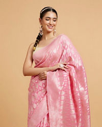 Mohey Women Barbie Pink Ogee Patterned Saree with Bel Patterned Borders