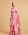 Mohey Women Barbie Pink Ogee Patterned Saree with Bel Patterned Borders