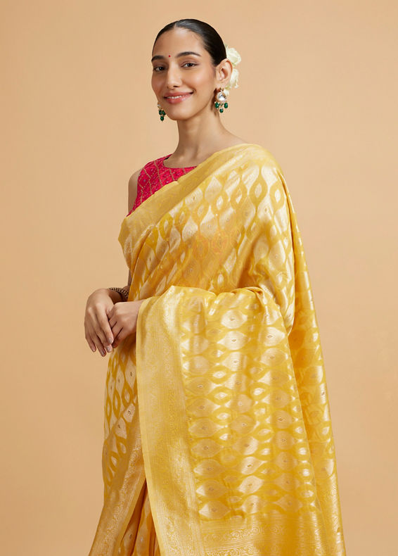 Mohey Women Golden Yellow Elegance Saree