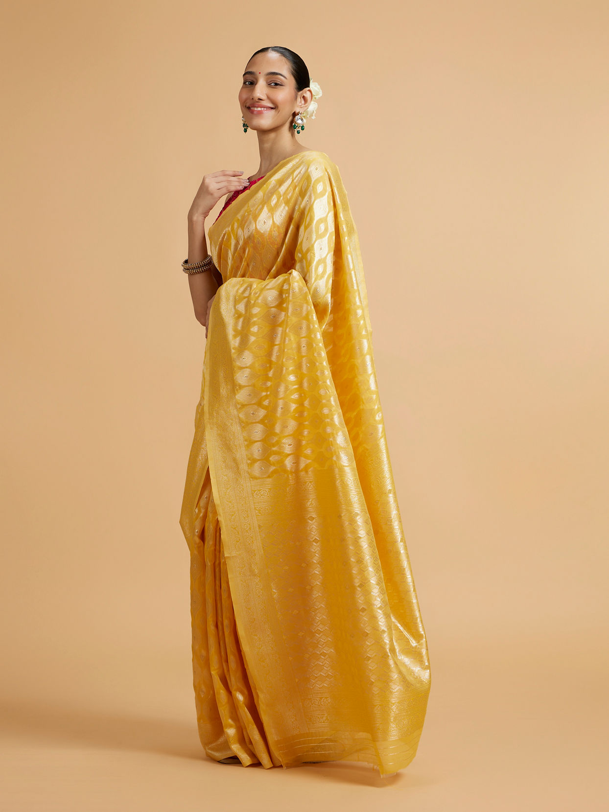 Mohey Women Golden Yellow Elegance Saree