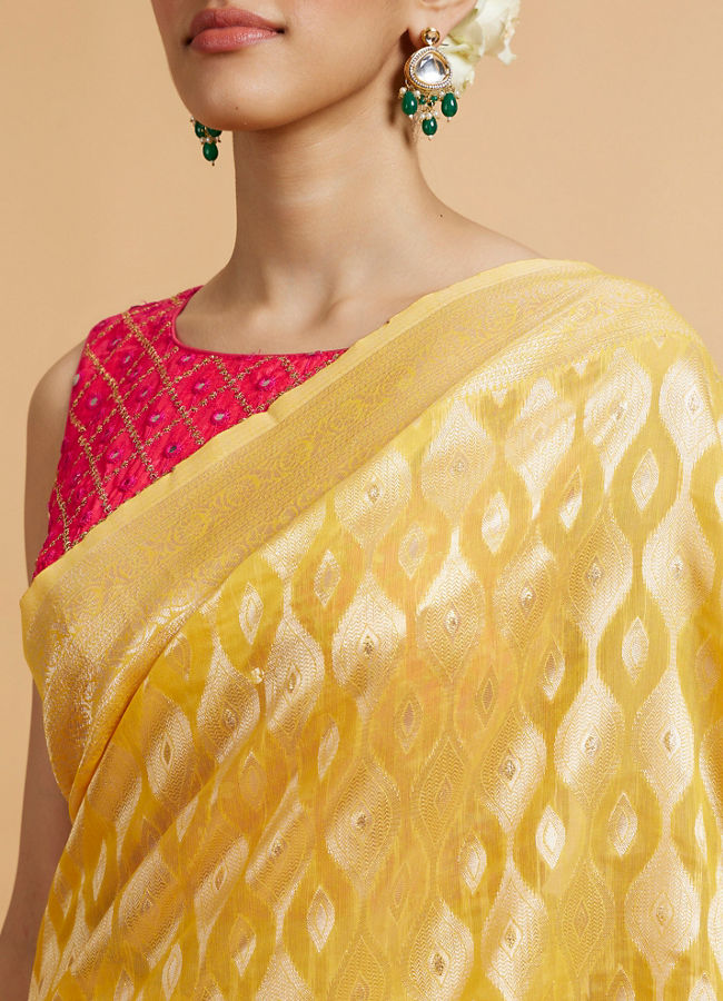 Mohey Women Golden Yellow Elegance Saree image number 3