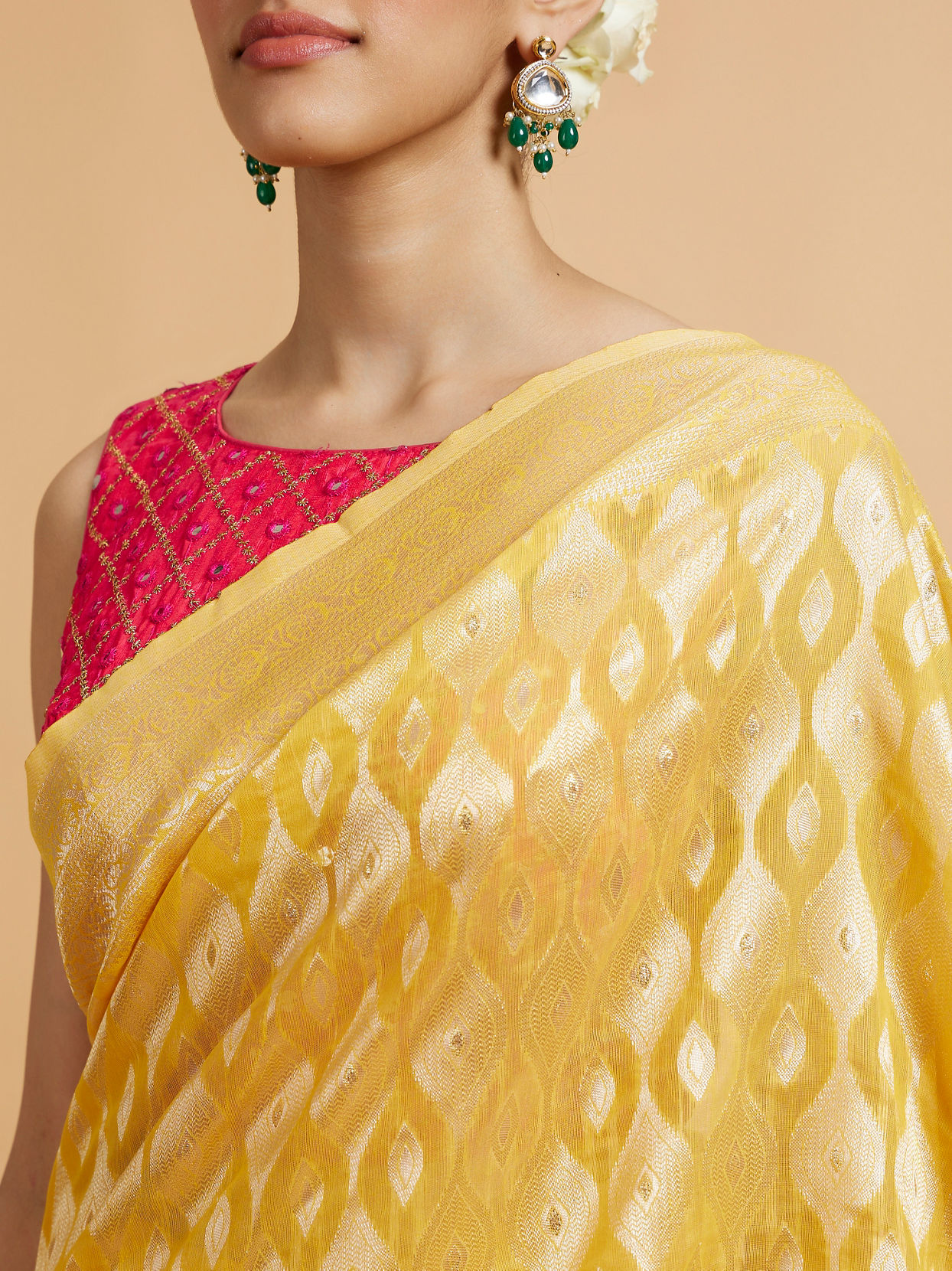 Mohey Women Golden Yellow Elegance Saree