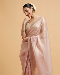 Mohey Women Blush Pink Saree with Cutdana and Rhinestone Work