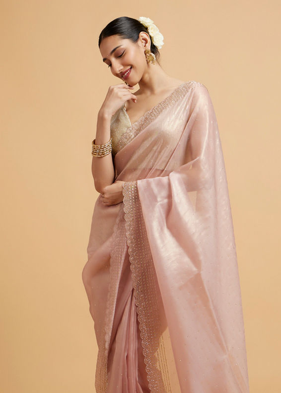 Mohey Women Blush Pink Saree with Cutdana and Rhinestone Work