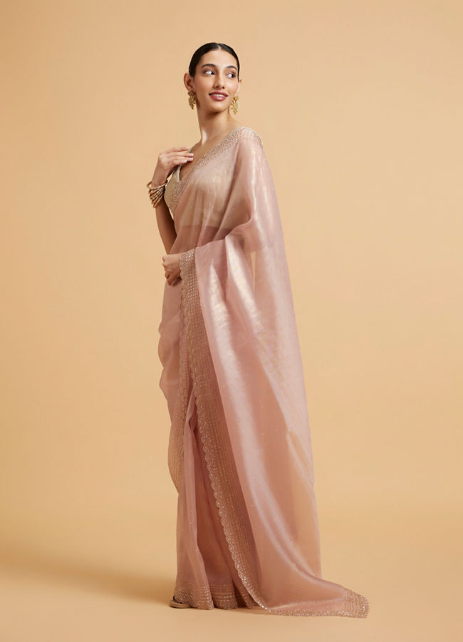 Mohey Women Blush Pink Saree with Cutdana and Rhinestone Work