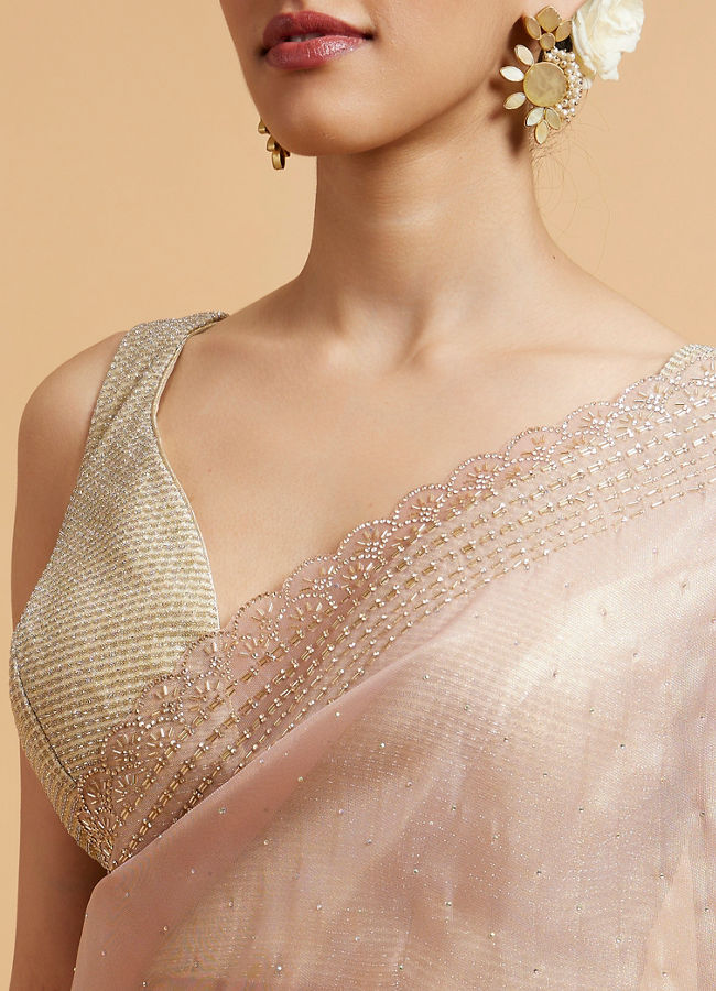 Mohey Women Blush Pink Saree with Cutdana and Rhinestone Work