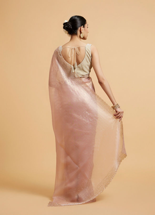 Mohey Women Blush Pink Saree with Cutdana and Rhinestone Work