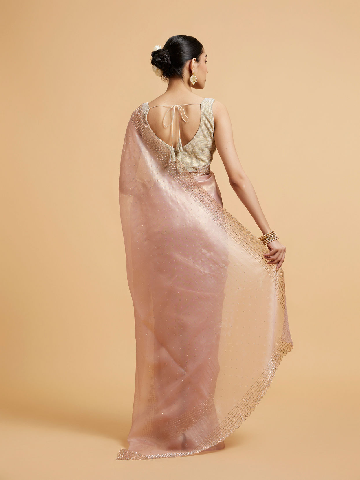 Mohey Women Blush Pink Saree with Cutdana and Rhinestone Work