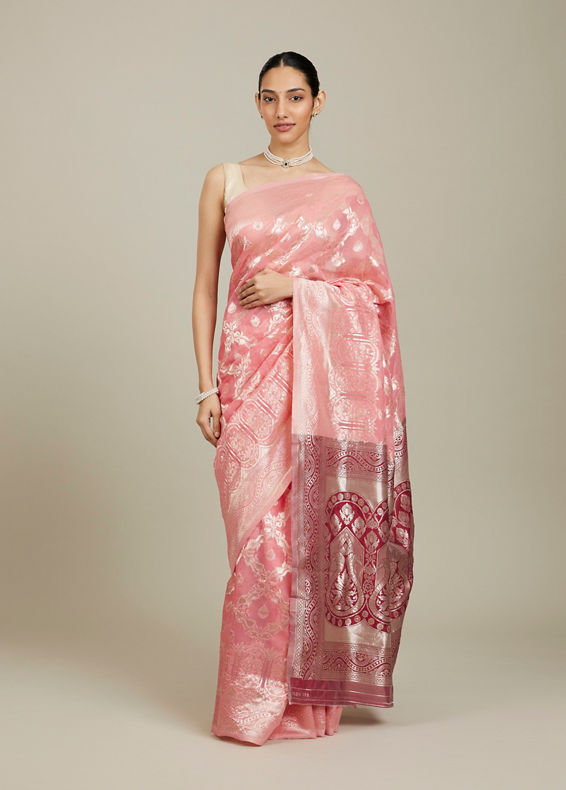 Mohey Women Pink Silk Extravagance Saree