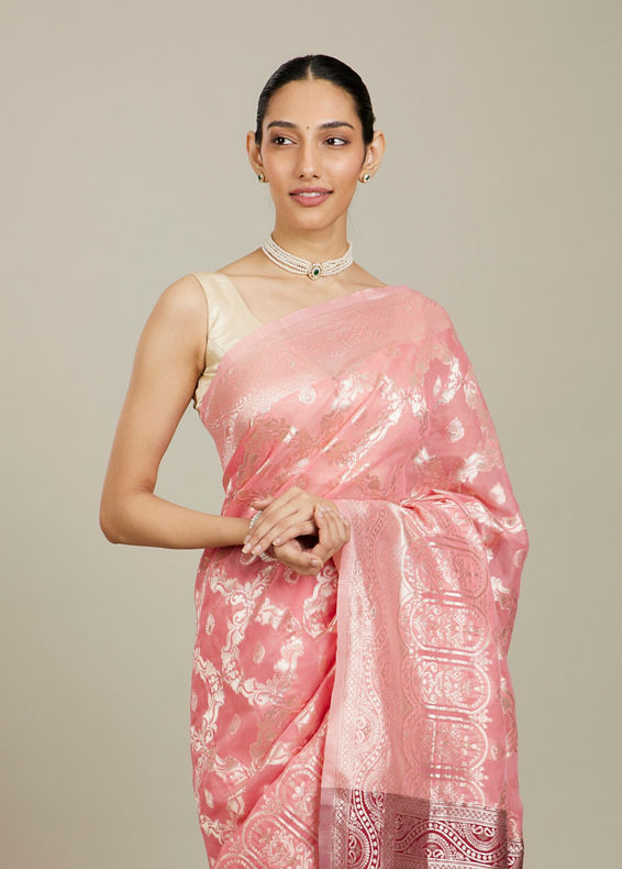 Mohey Women Pink Silk Extravagance Saree