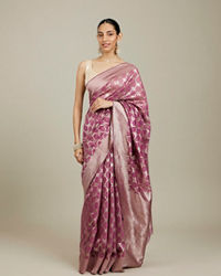 Mohey Women Damson Purple Jaal Patterned Saree with Intricate Borders