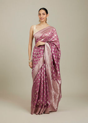 Mohey Women Damson Purple Jaal Patterned Saree with Intricate Borders image number 0