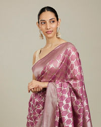 Mohey Women Damson Purple Jaal Patterned Saree with Intricate Borders