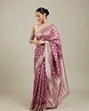 Mohey Women Damson Purple Jaal Patterned Saree with Intricate Borders