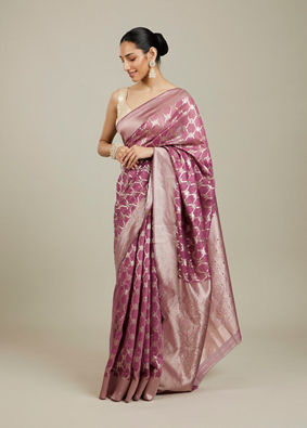 Mohey Women Damson Purple Jaal Patterned Saree with Intricate Borders image number 2