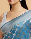 Mohey Women Maya Blue Jaal Patterned Saree with Intricate Borders