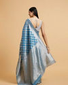 Mohey Women Maya Blue Jaal Patterned Saree with Intricate Borders