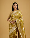 Mohey Women Mehandi Green Bel Buti Patterned Saree with Intricate Border