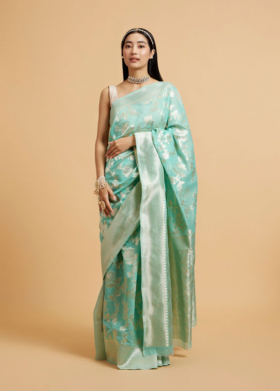 Mohey Women Sea Green Bel Buti Patterned Saree