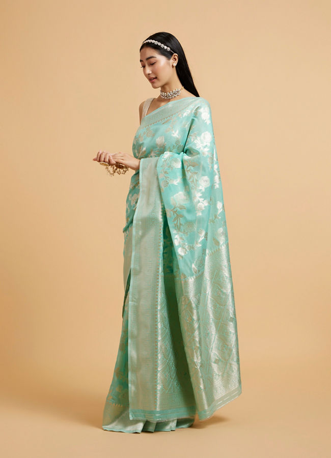 Mohey Women Sea Green Bel Buti Patterned Saree