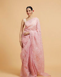Mohey Women Baby Pink Floral Vine Embroidered Saree
