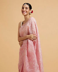 Mohey Women Baby Pink Floral Vine Embroidered Saree