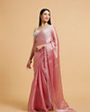 Mohey Women Rose Pink Sequin Embellished Saree with Rhinestone Border