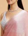Mohey Women Rose Pink Sequin Embellished Saree with Rhinestone Border