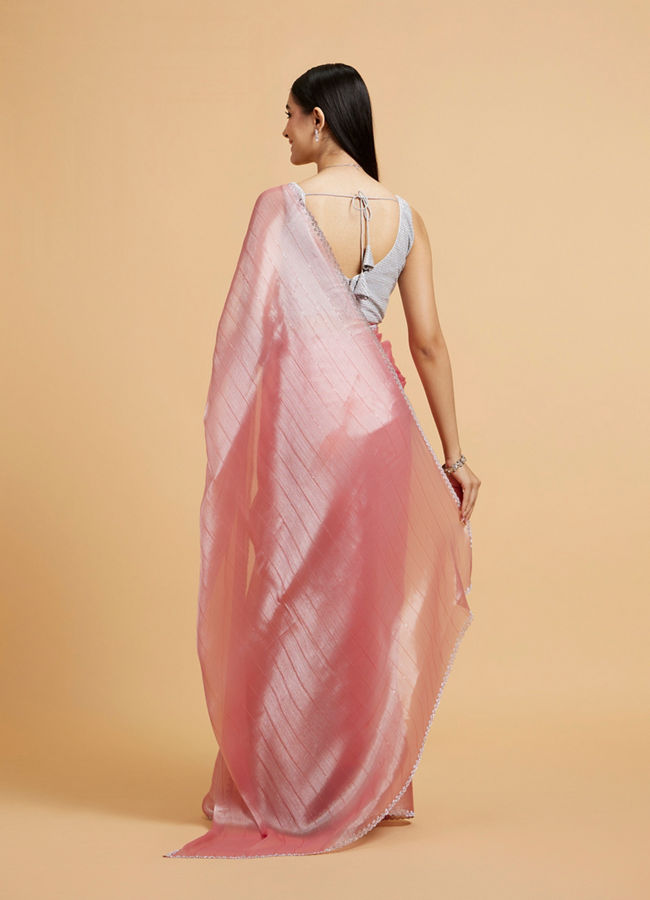 Mohey Women Rose Pink Sequin Embellished Saree with Rhinestone Border