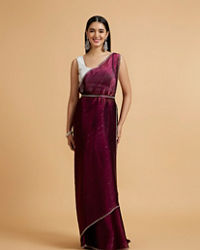 Mohey Women Wine Red Sequin Embellished Saree with Rhinestone Border