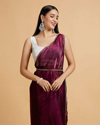 Mohey Women Wine Red Sequin Embellished Saree with Rhinestone Border