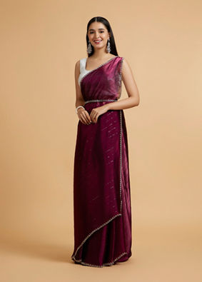 Mohey Women Wine Red Sequin Embellished Saree with Rhinestone Border image number 2