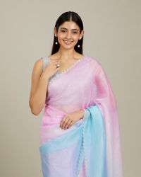 Mohey Women Enchanting Blue-Pink Organza Saree